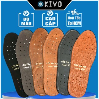 Lót giày da nam da bò cao cấp có lỗ thoáng khí - cặp lót giày êm chân da bò thật khử mùi hôi hiệu quả- vệ sinh giày kivo