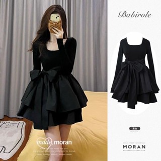 Đầm váy xòe công chúa cổ vuông đen tay dài dáng baby doll tiểu thư (CÓ BIG SIZE) MOFS SP07