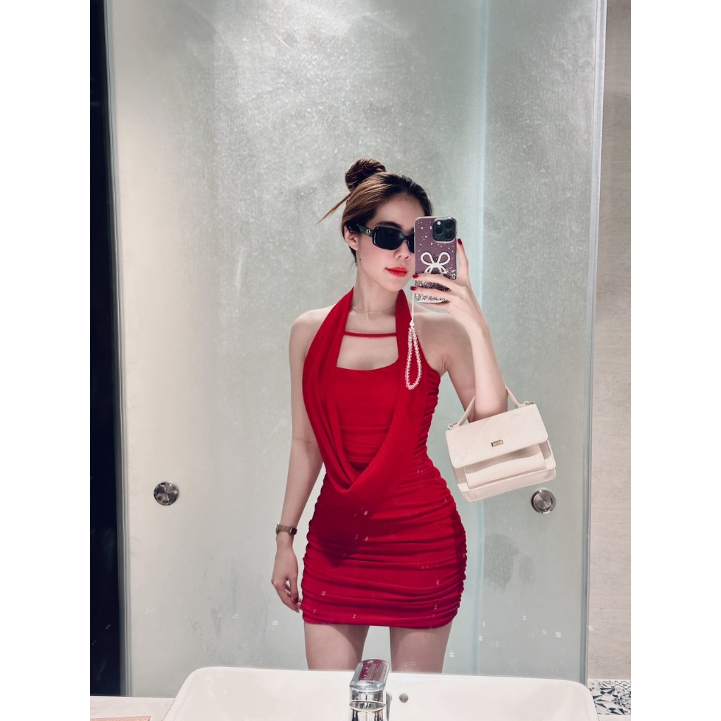 Đầm Ôm Body Ngắn Váy Nhũ Body Cổ Yếm Có Khóa Kéo Phong Cách Trẻ Trung Thanh Lịch Quý Phái