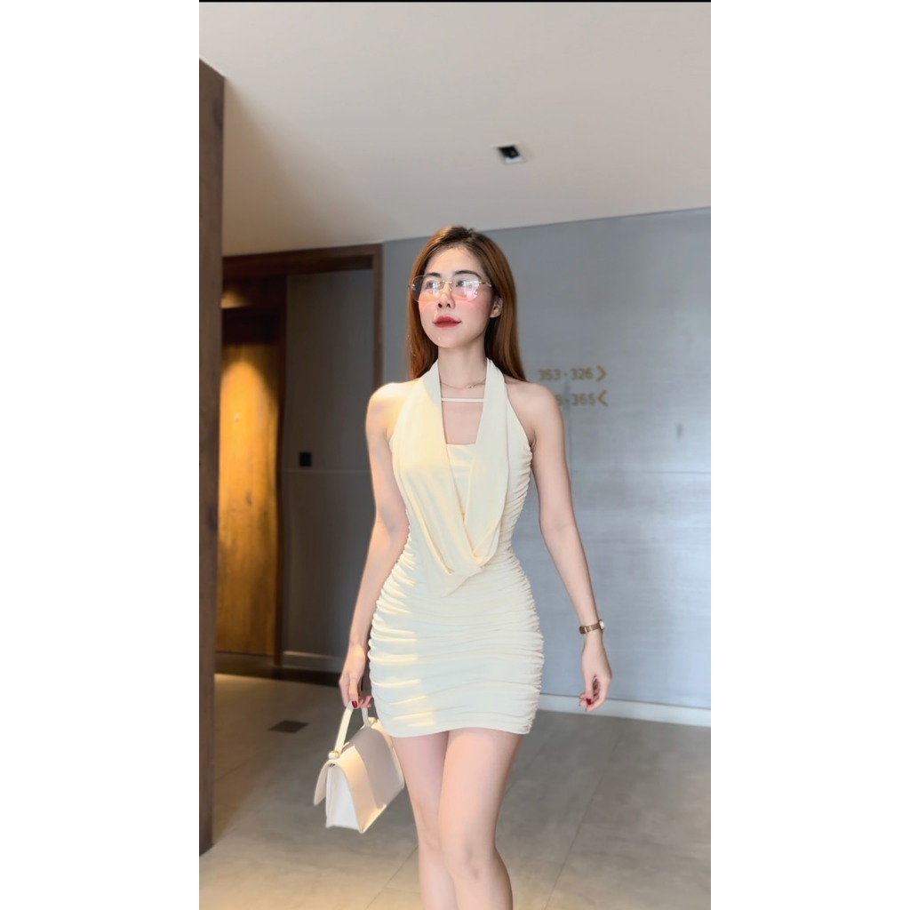 Đầm Ôm Body Ngắn Váy Nhũ Body Cổ Yếm Có Khóa Kéo Phong Cách Trẻ Trung Thanh Lịch Quý Phái