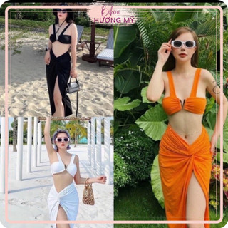 Bikini, Set 3 món cổ v kèm chân váy dài đi biển