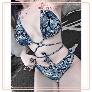 Bikini,đồ bơi đi biển tam giác phối khoen họa tiết  da rắn siêu sang chảnh