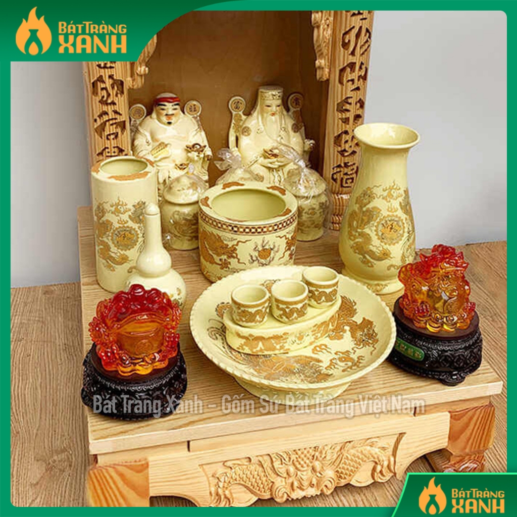 Nậm Rượu Thờ Cúng 2 Bầu Men Ngà Vàng Chuẩn Bát Tràng