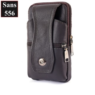 Túi đựng điện thoại đeo thắt lưng hông Sans556 bao da iphone smartphome 2 ngăn unisex nam nữ đa năng dáng đứng