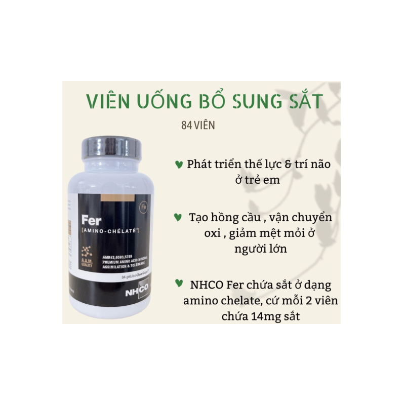 Viên uống hỗ trợ bổ sung sắt hữu cơ Fer NHCO của Pháp 84 viên