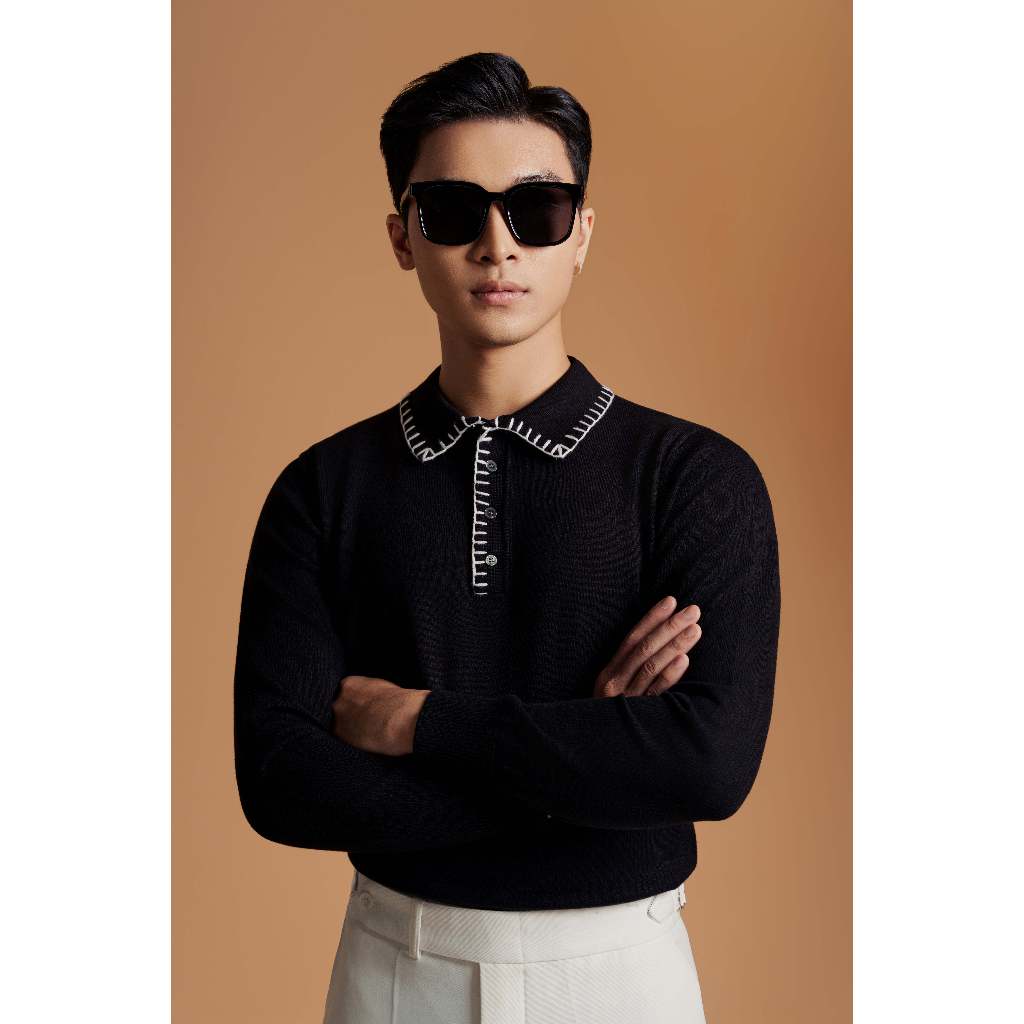 ÁO LEN ADAM STORE ĐEN CỔ ĐAN TRẮNG AL054D
