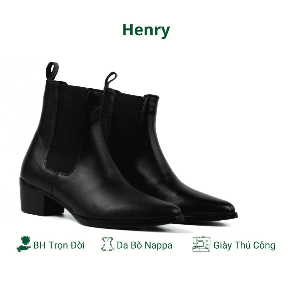 Giày HENRY Chelsea boots nam, giày da cao cấp da bò nhập khẩu handmade chính hãng bảo hành chọn đời AN09