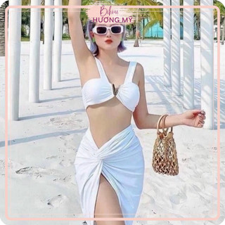 Set Ba Mảnh Bikini Cổ V Kèm Chân Váy Dài Kín Đáo