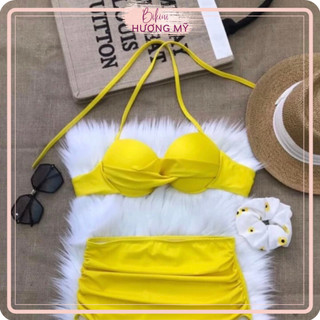 Bikini 2 mảnh áo gọng  đệm mút dày ,áo xoắn ngực quần nhún cạp cao che bụng