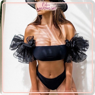 Bikini đồ bơi đi biển hai mảnh áo cup ngực quần sexy kèm tay bồng voan