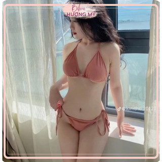 Bikini đồ bơi hai mảnh đi biển tam giác màu hồng đất