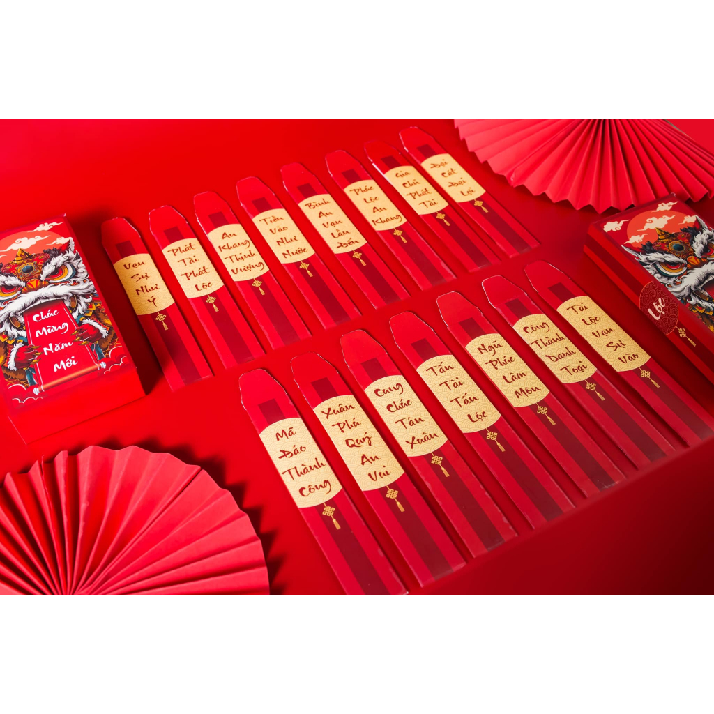 Bộ Lì Xì Gieo Quẻ Đầu Lân Tết 2024, Giấy C300 Cứng Cáp, Cán mờ in sắc nét