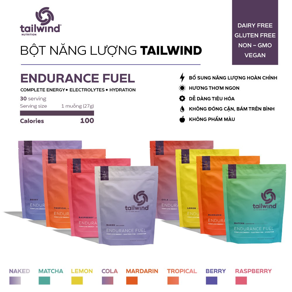 Bột điện giải bổ sung năng lượng Tailwind Endurance Fuel 30servings Chạy Bộ, Trail, Thể, Thao, Marathon