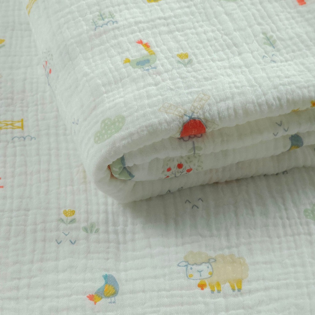 Vải Xô Muslin 2 lớp Siêu Mềm họa tiết Nông Trại may khăn Chăn cho bé