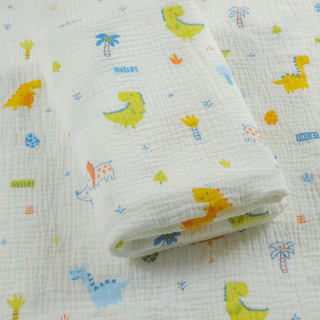 Vải Xô Muslin 2 lớp Siêu Mềm họa tiết Khủng Long may khăn Chăn cho bé