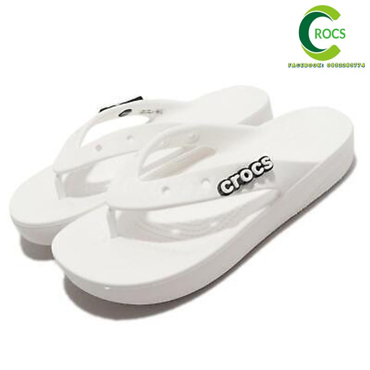 Dép xỏ ngón nhựa đi mưa chống hôi chân Crocs Croslite baya flip đế cao 3cm cho nữ màu trắng