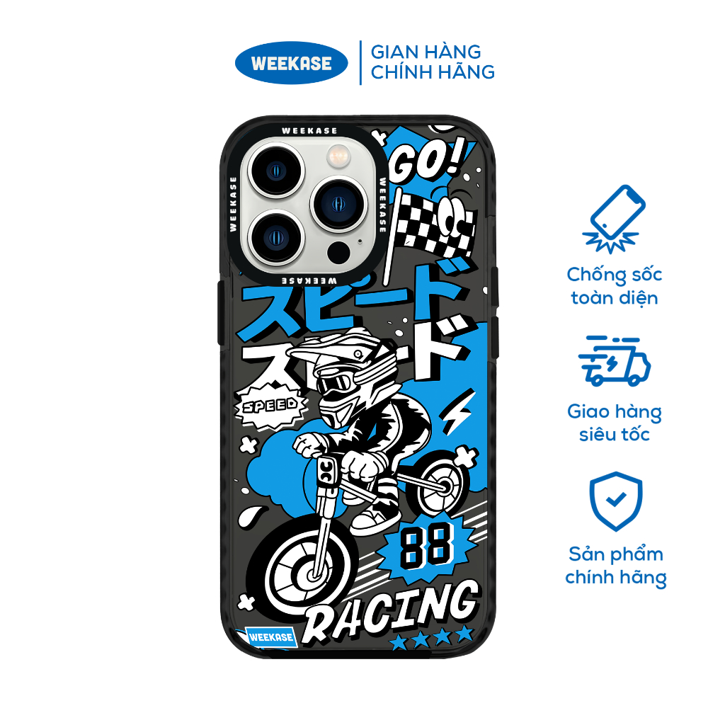 Ốp lưng iPhone viền trắng, đen chống sốc chống va đập Weekase in hình Blue Racing Boy - Màu in cực bền
