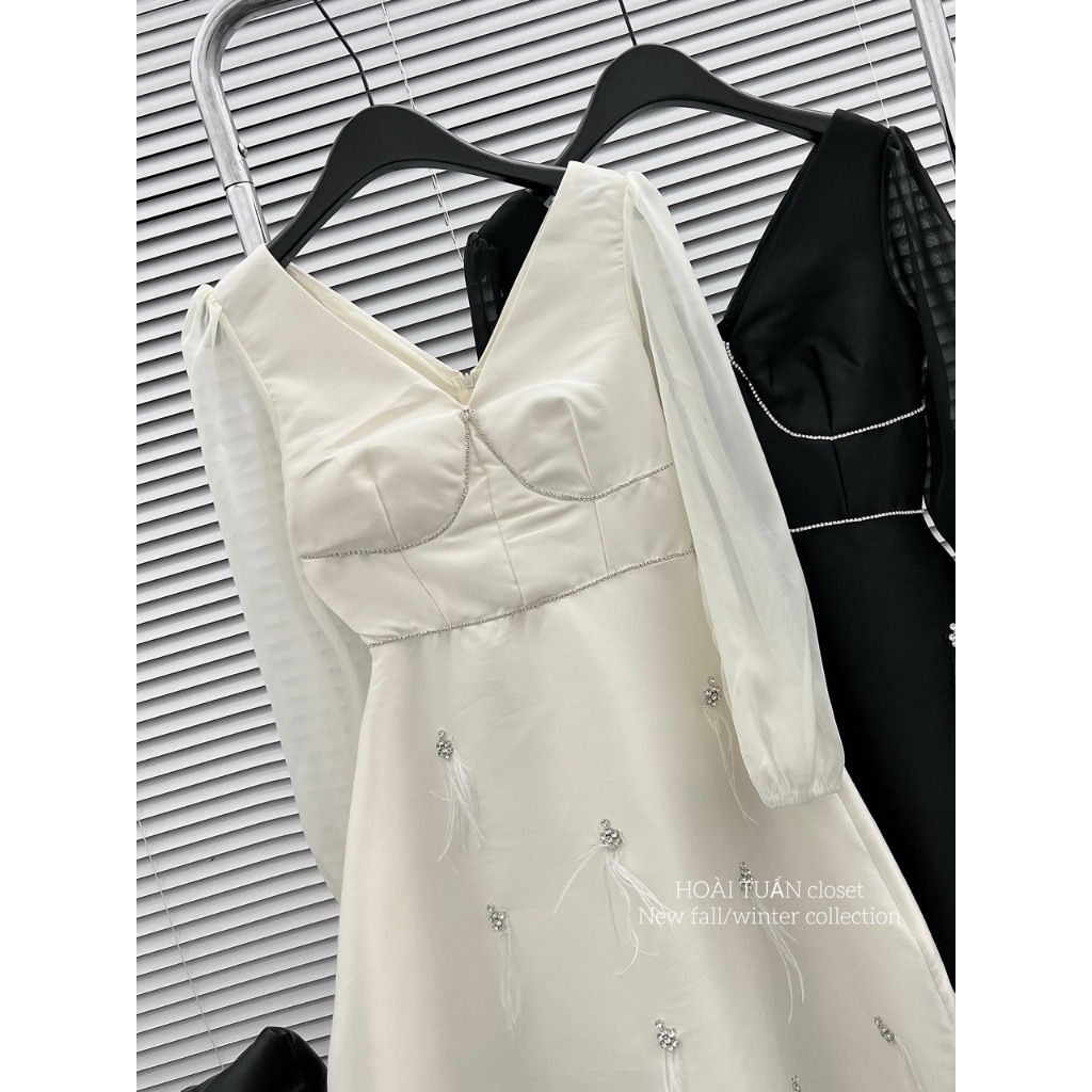 Mã V254 tafta phá tơ xước đính lông vũ