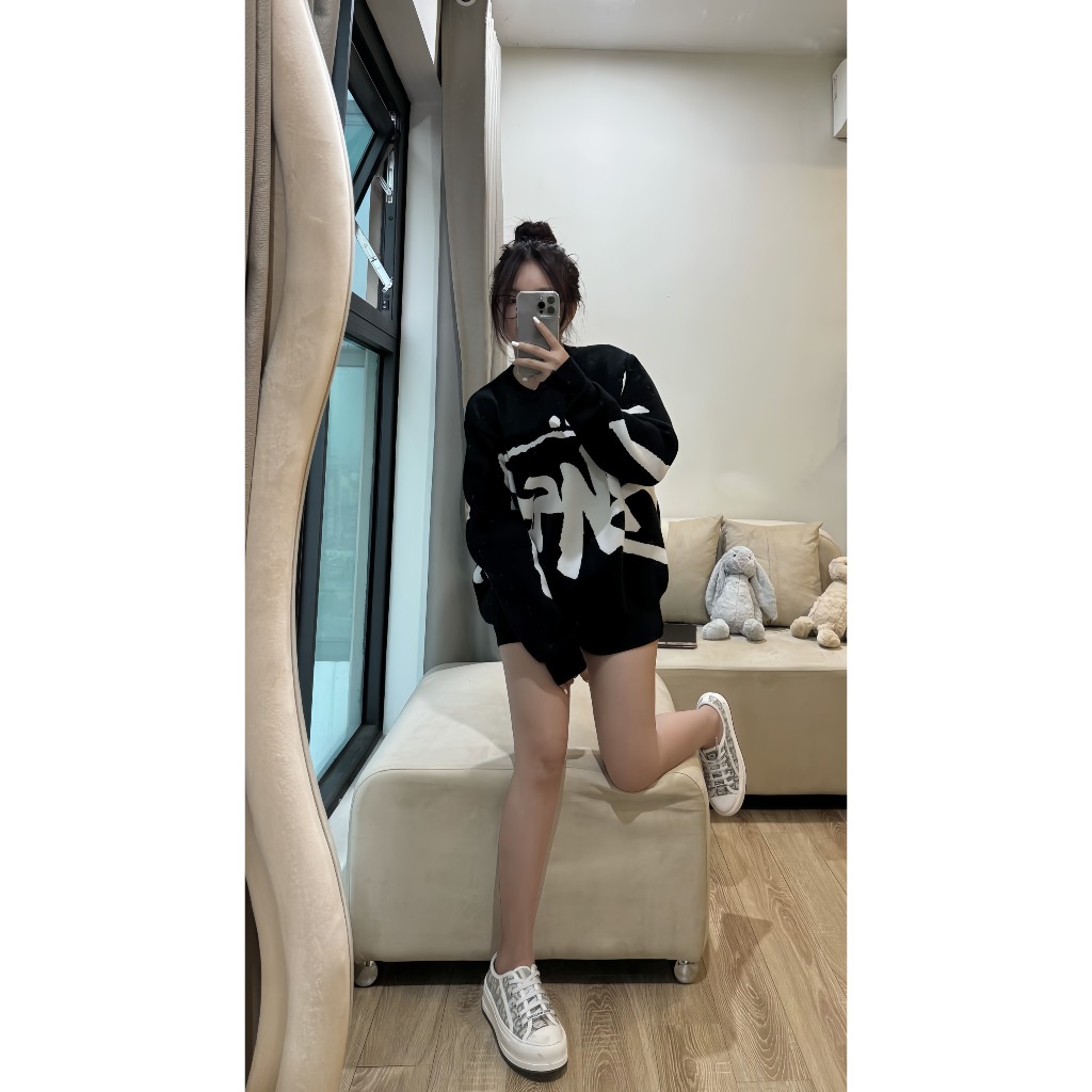 EMPINKCLOTHING - Áo Sweater Len Hoạ Tiết Stussy QC l1