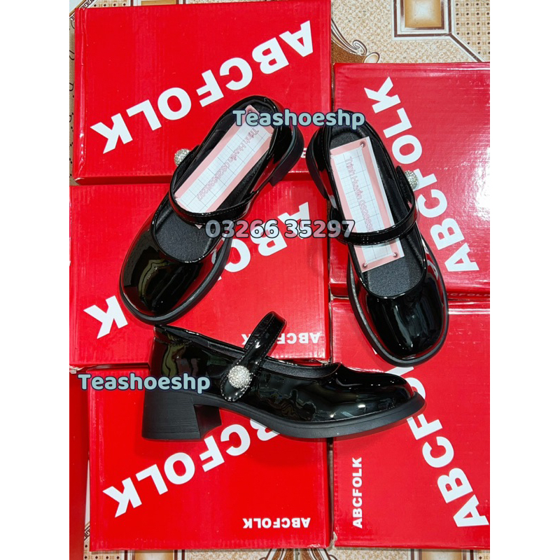 Giày búp bê da bóng mềm quảng châu, giày đốc lolita cao gót 5p êm chân ,giày mary jane dự tiệc quai ngang đính đá