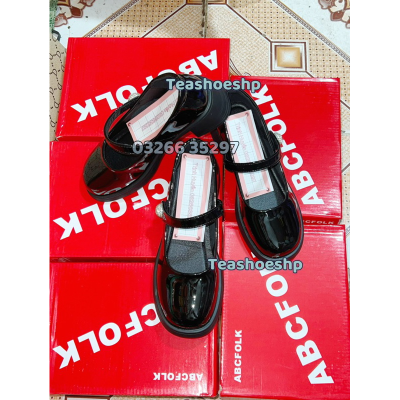 Giày búp bê da bóng mềm quảng châu, giày đốc lolita cao gót 5p êm chân ,giày mary jane dự tiệc quai ngang đính đá