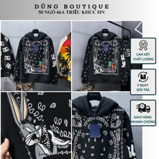 Áo hoodie nam nữ in hình thổ cẩm con thỏ lot nỉ hot hit