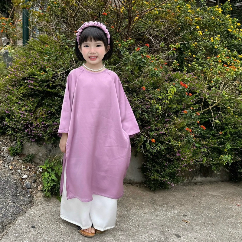 Áo Dài Cách Tân Cho Bé Gái  Tặng Kèm Bờm Chất Liệu Lụa Ngọc Trai Cao Cấp - CHICKBONG BABY D10