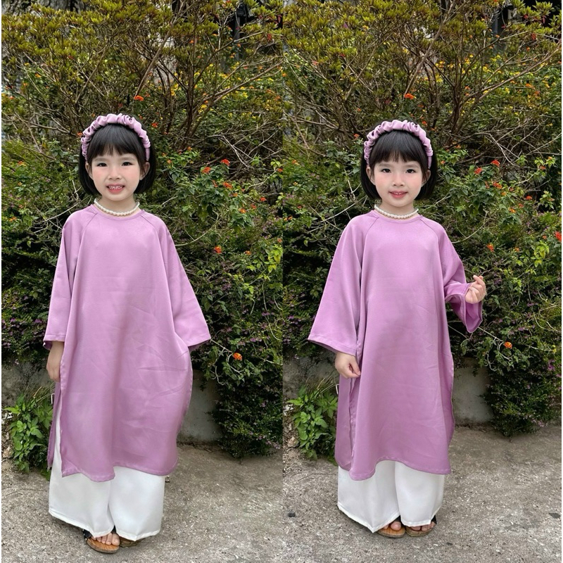 Áo Dài Cách Tân Cho Bé Gái  Tặng Kèm Bờm Chất Liệu Lụa Ngọc Trai Cao Cấp - CHICKBONG BABY D10