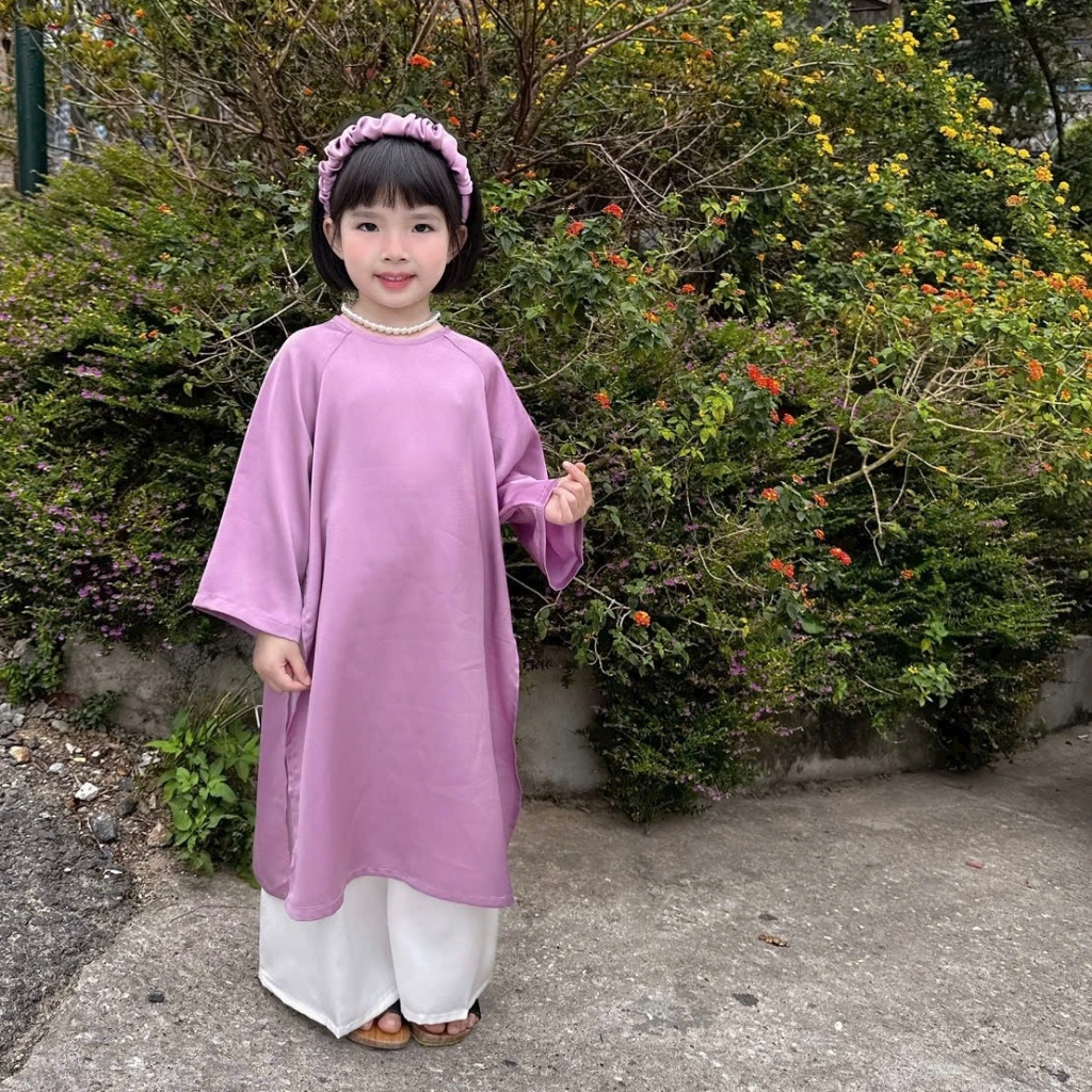 Áo Dài Cách Tân Cho Bé Gái  Tặng Kèm Bờm Chất Liệu Lụa Ngọc Trai Cao Cấp - CHICKBONG BABY D10