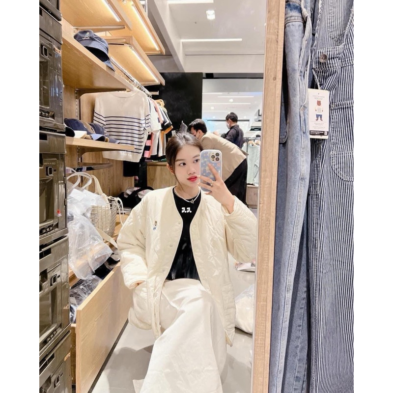 Áo khoác phao chần bông nữ Whoau size M màu kem  | WHJJD1201F