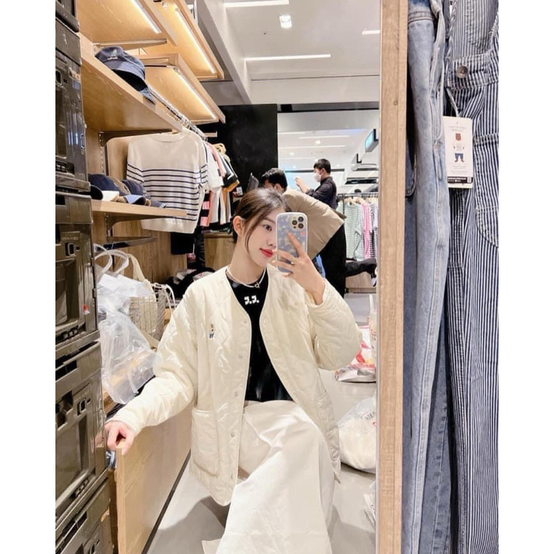 Áo khoác phao chần bông nữ Whoau size M màu kem  | WHJJD1201F