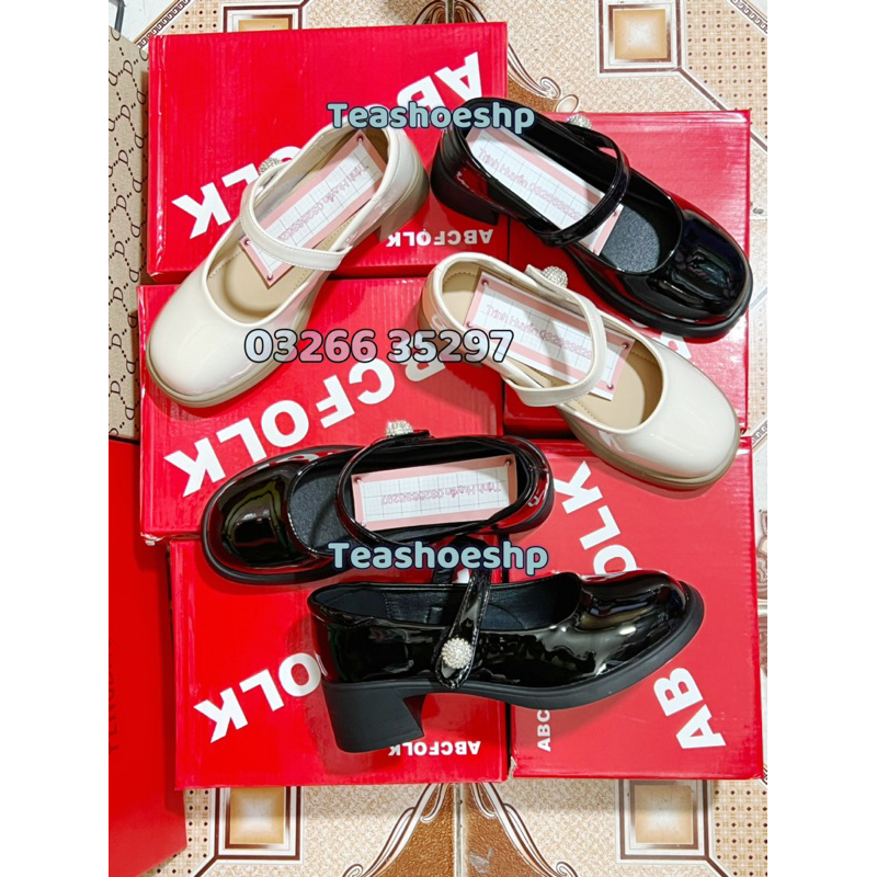 Giày búp bê da bóng mềm quảng châu, giày đốc lolita cao gót 5p êm chân ,giày mary jane dự tiệc quai ngang đính đá