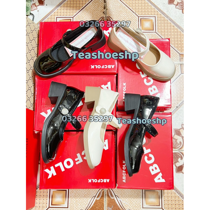 Giày búp bê da bóng mềm quảng châu, giày đốc lolita cao gót 5p êm chân ,giày mary jane dự tiệc quai ngang đính đá