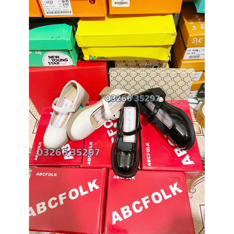 Giày búp bê da bóng mềm quảng châu, giày đốc lolita cao gót 5p êm chân ,giày mary jane dự tiệc quai ngang đính đá