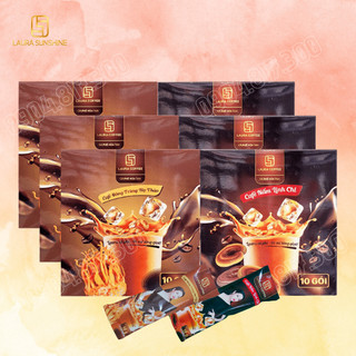 Combo cà phê đông trùng hạ thảo, nấm linh chi laura coffee nhật kim anh hộp 10 gói