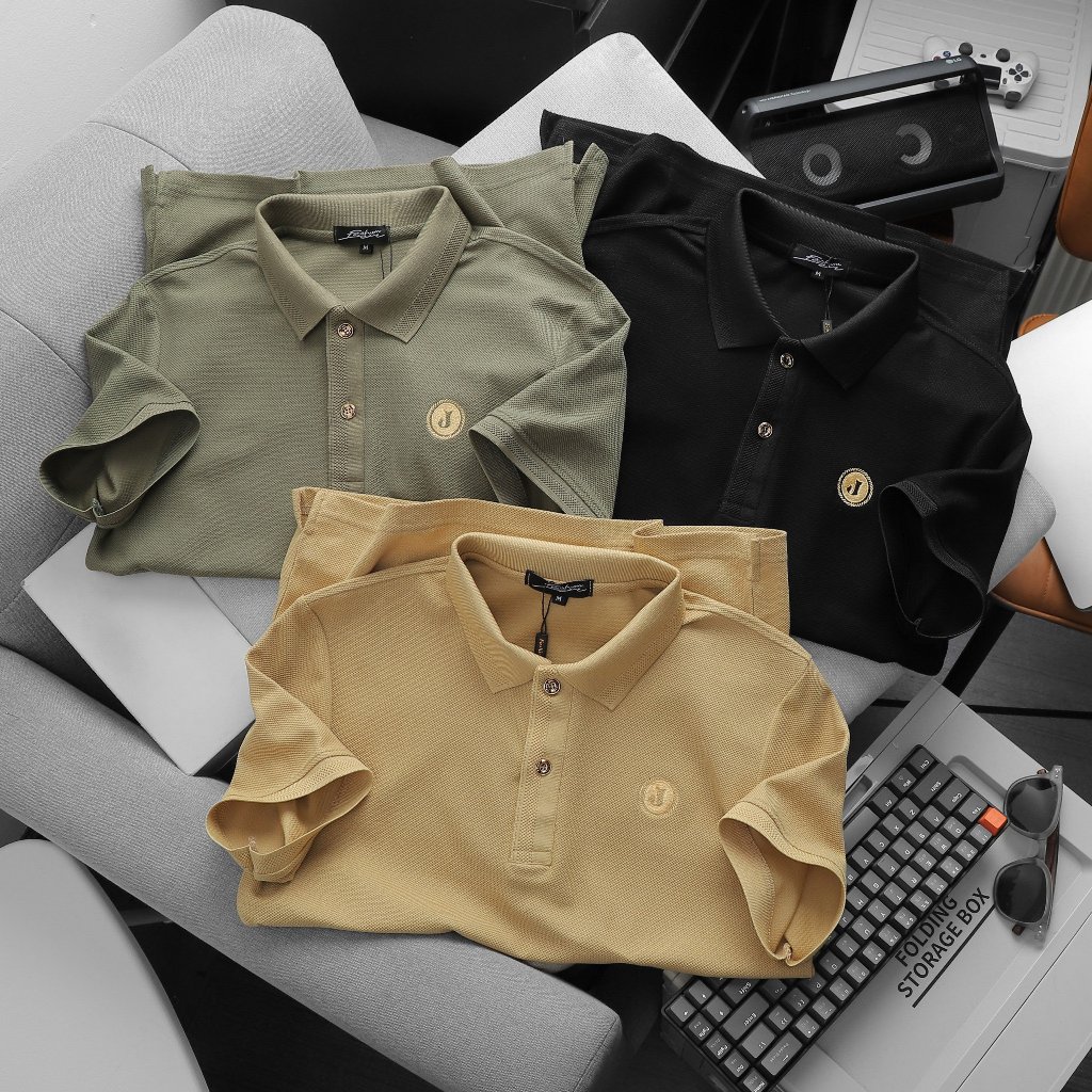 Áo Polo Nam thêu chữ J trẻ trung thanh lịch Thun cá sấu cotton lục giác thoáng mát - co giãn tốt