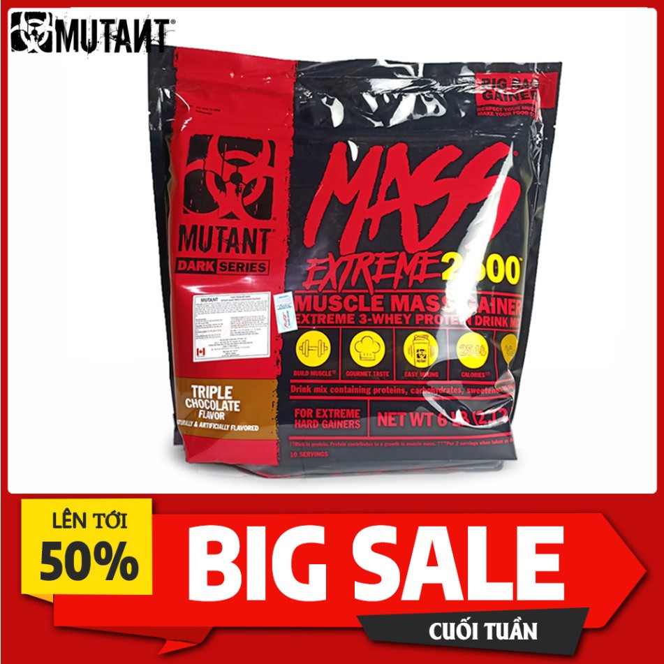 MASS Tăng Cân Mutant Mass EXTreme 2500 6LBS 2,72KG - Sữa tăng cân tăng cơ bổ sung protein