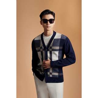 Áo len adam store đen cardigan xanh kẻ al055