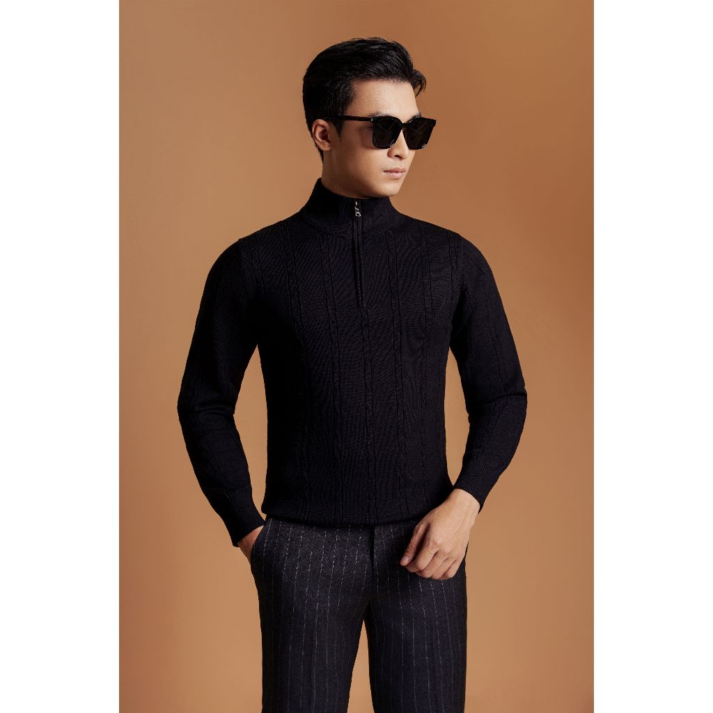 ÁO LEN ADAM STORE ĐEN CỔ KHÓA ĐEN AL059D
