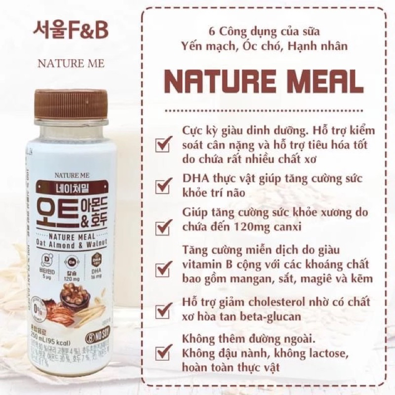 Sữa hạt yến mạch, óc chó, hạnh nhân Nature Meal 1 thùng 12 chai