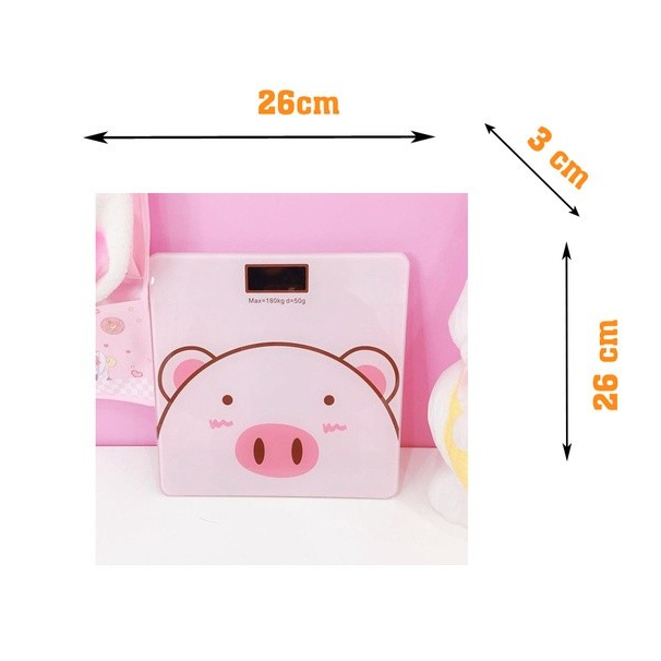 Cân điện tử sức khỏe GrownTech mặt kính độ chính xác cao chịu lực 180 kí heo lợn hồng tặng kèm pin bảo hành chính hãng