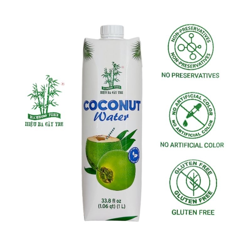 Nước Dừa tươi 1L Hiệu Ba Cây Tre 100% Nước dừa nguyên chất không chất bảo quản và hương liệu