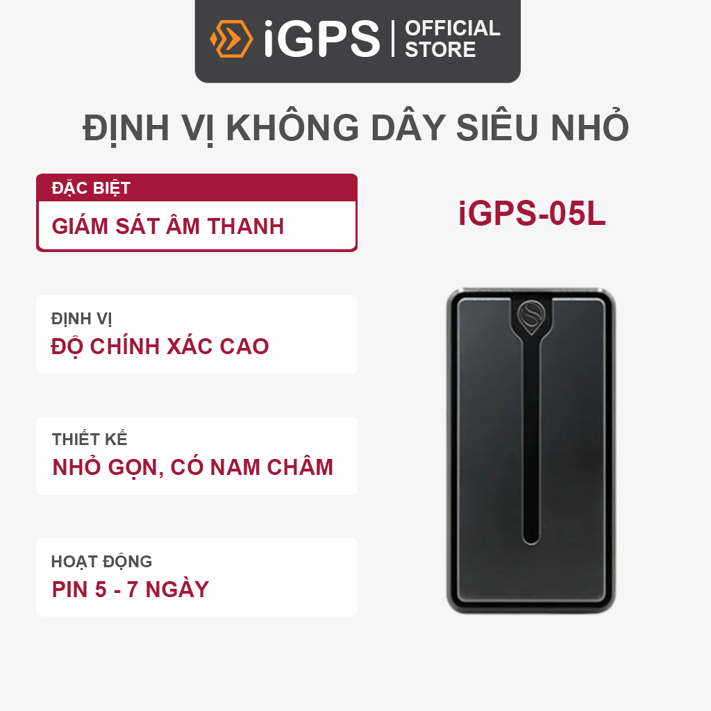 Định Vị Không Dây Ô Tô Xe Máy Dùng Pin iGPS-05L Siêu Nhỏ - Độ Chính Xác Cao - Phần Mềm Tiếng Việt Miễn Phí