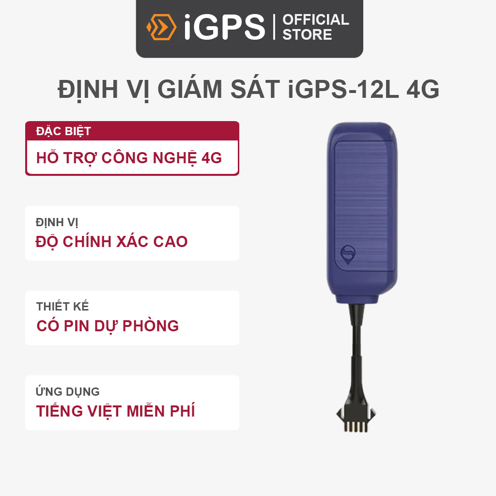Định Vị Giám Sát Chống Trộm Xe Máy Ô Tô iGPS-12L 4G - Độ Chính Xác Cao - Bảo Hành 12 Tháng
