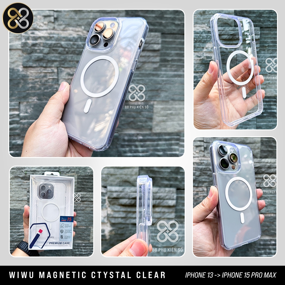 [Hàng Chính Hãng] Wiwu Magnetic Crystal ốp trong suốt hỗ trợ sạc không dây chống sốc
