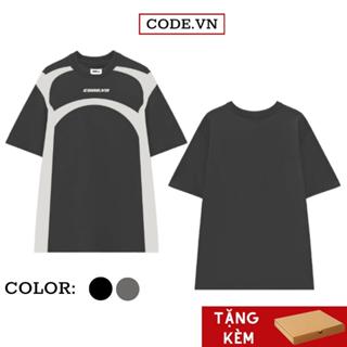 Áo thun bigsize local brand CODE blockcore phối đen xám from rộng unisex cặp đôi cotton cổ tròn oversize nam nữ tay lỡ