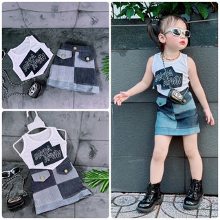 Set áo hai dây kèm chân váy điệu đà cho bé chất thun cotton co dãn