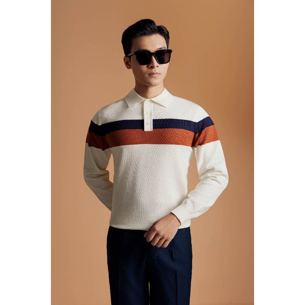ÁO LEN ADAM STORE TRẮNG KẺ NGỰC XANH NÂU AL036T