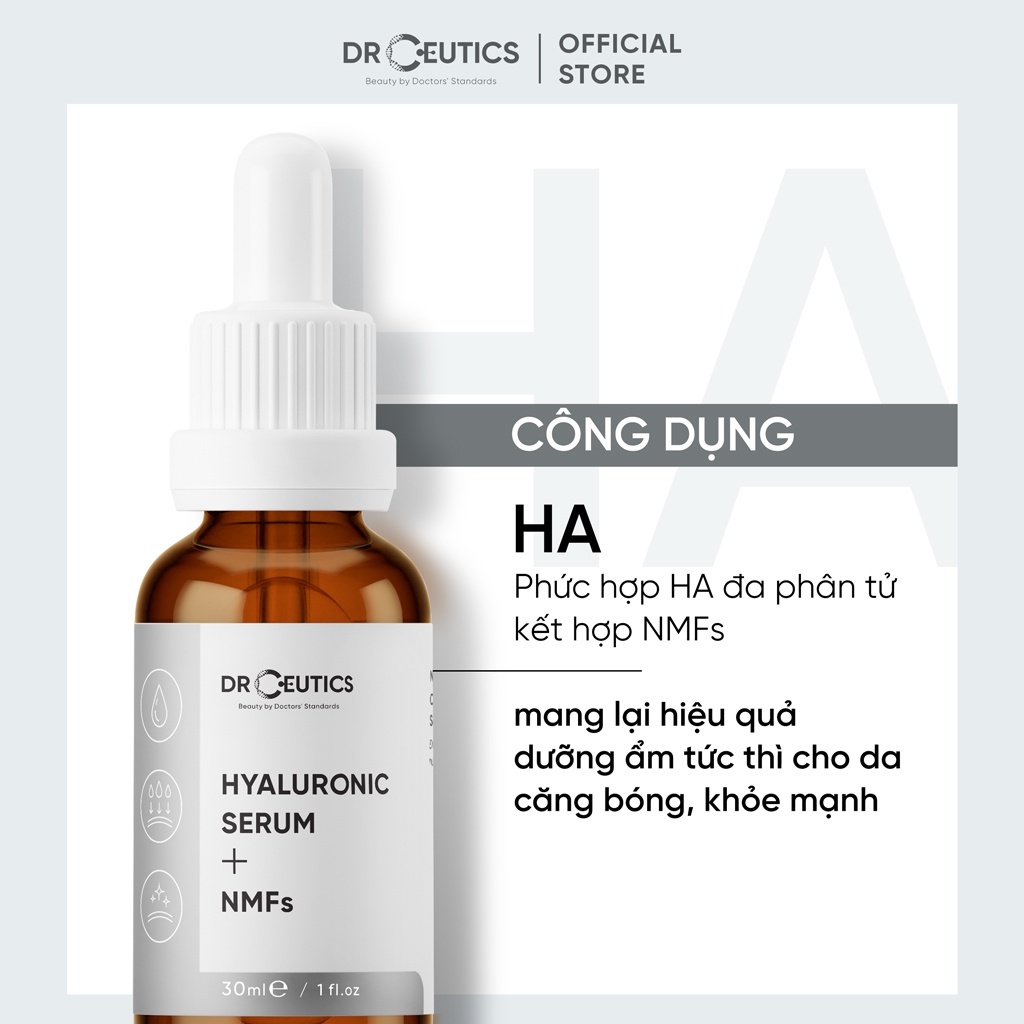 Tinh Chất HA Drceutics Cấp Ẩm Và Căng Bóng Da Hyaluronic Acid + NMFs 30ml, 100ml