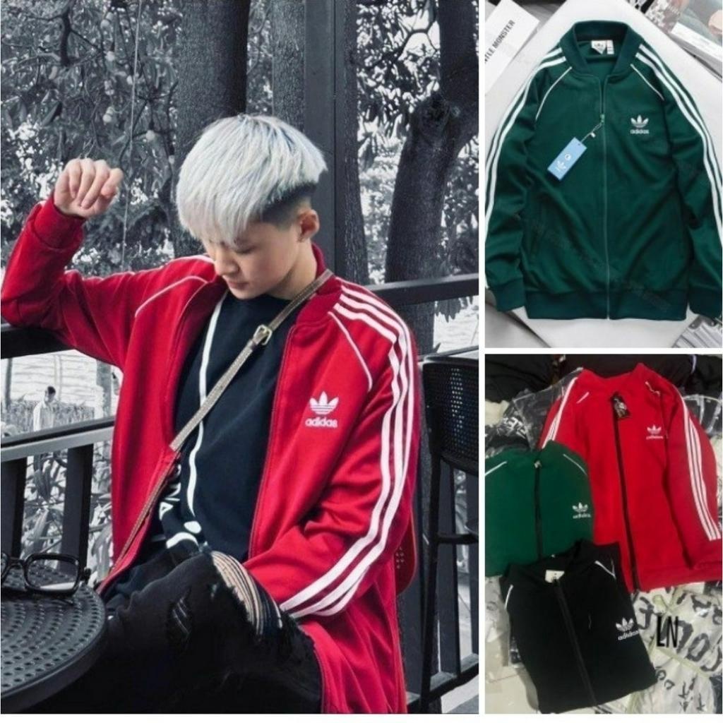 Áo Khoác Bomber Adidas 2 Lớp Thể Thao Nam Nữ Vải Thun Nỉ  Dày Co Giãn  Áo Khoác 3 Sọc kẻ Trắng